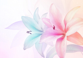 Fototapeta premium A delicate pastel-colored lily flower designed in a soft clipart style, featuring gentle hues on a transparent background, provided in high-quality PNG format for versatile use