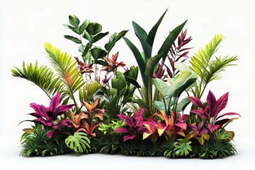 Vibrant tropical plants arranged artfully on a neutral background for design inspiration