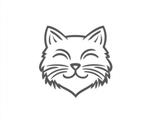 Obraz premium Minimalistic line art cat face with simple lines on a white background, perfect for logos and designs.