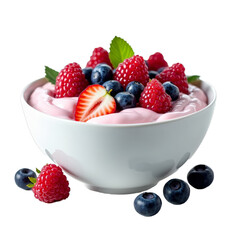 A bowl of yogurt topped with fresh berries