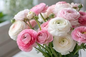 A Delicate Bouquet of Pink and White Ranunculus Flowers, a Symbol of Charm and Elegance
