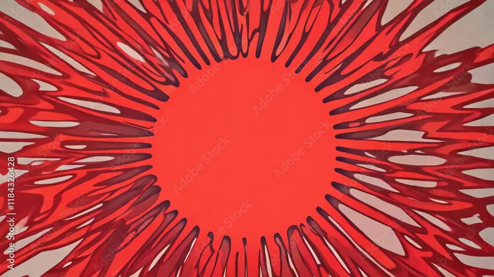 Poster vibrant red abstract animation loop with radial lines in cartoon style