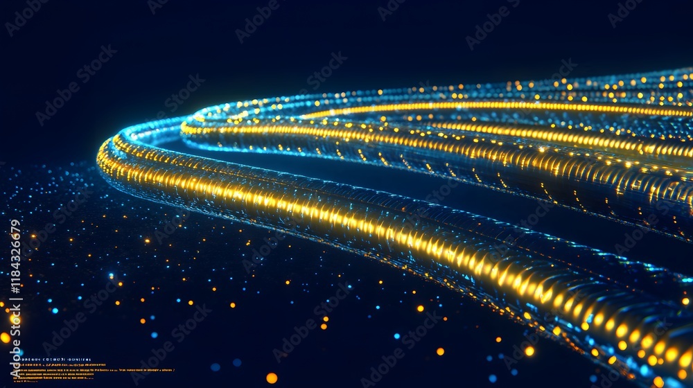Poster abstract representation of glowing particles flowing in a mesmerizing wave pattern, symbolizing digi