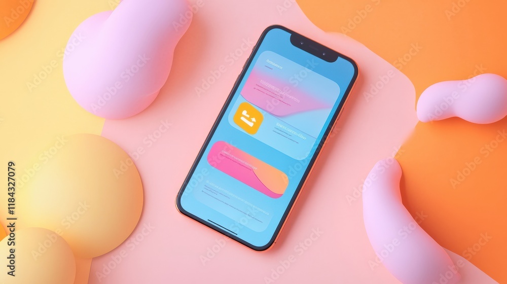 Aufkleber Modern smartphone close up showing vibrant messenger chat on colorful background. Generative AI