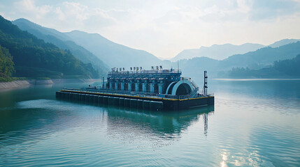 Floating Hydroelectric Power Plant on Calm Lake