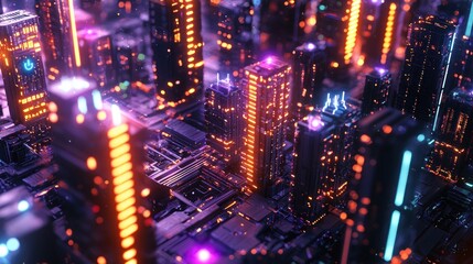 Fototapeta premium Neon Cityscape: A Futuristic Metropolis at Night