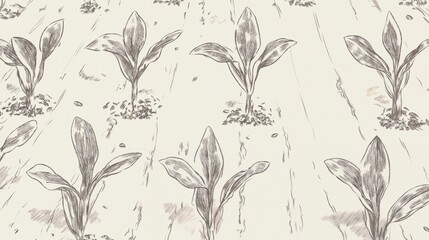 Fototapeta premium Plant drawings in sketch style in earthy colors representing growth with copy space