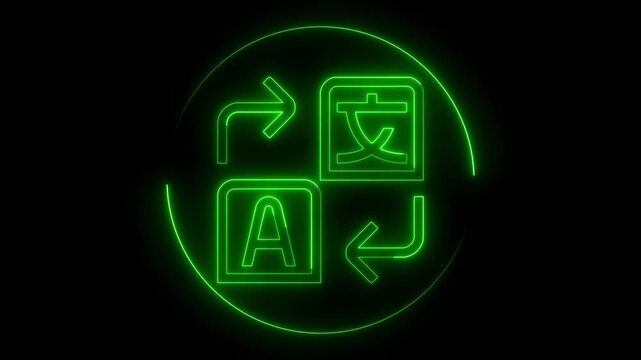 Glowing neon line language Translate icon concept green color, neon translation icon with a glowing  effect, language Translation neon effect