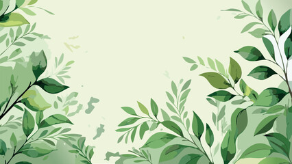 watercolor background with leaves, frame, for design, with space. Environment green aquarelle wallpaper with leaf border vector illustration