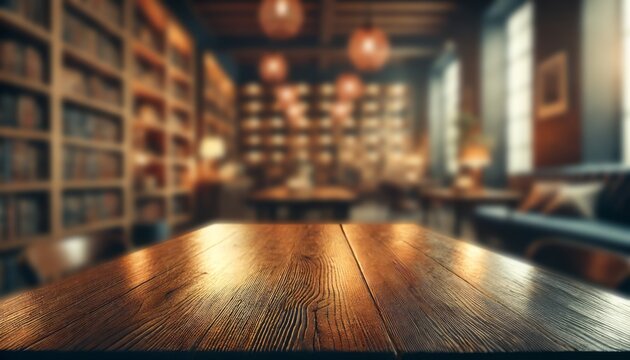 Wooden tree with books on blur background of library with bookshelf. Flawless