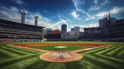 A contemporary baseball stadium features state-of-the-art facilities.