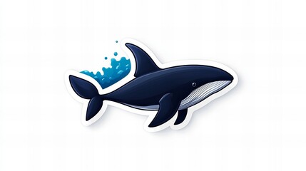 Fototapeta premium A playful illustration of a whale swimming in the ocean. The sticker-like design adds a touch of fun to this aquatic scene.