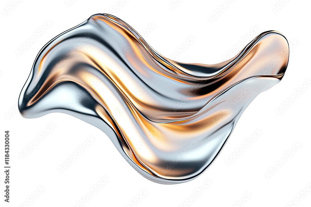 Poster paint stain concept. abstract metallic wave with fluid movement and reflective surface, modern desig