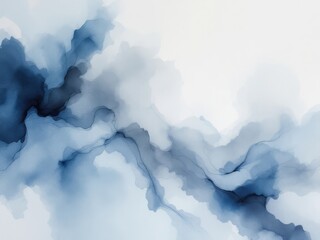 Abstract blue ink flow on white background - serene fluid art