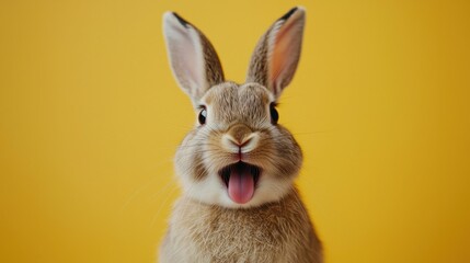 Obraz premium Playful Rabbit Against Bright Yellow Background
