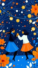 Valentine's Winter Night Dance Festival Friends Celebrating Together Colorful Festive Environment Joyful Viewpoint