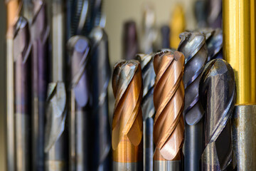 Close-up scene the group of used   cutter end mill tools.