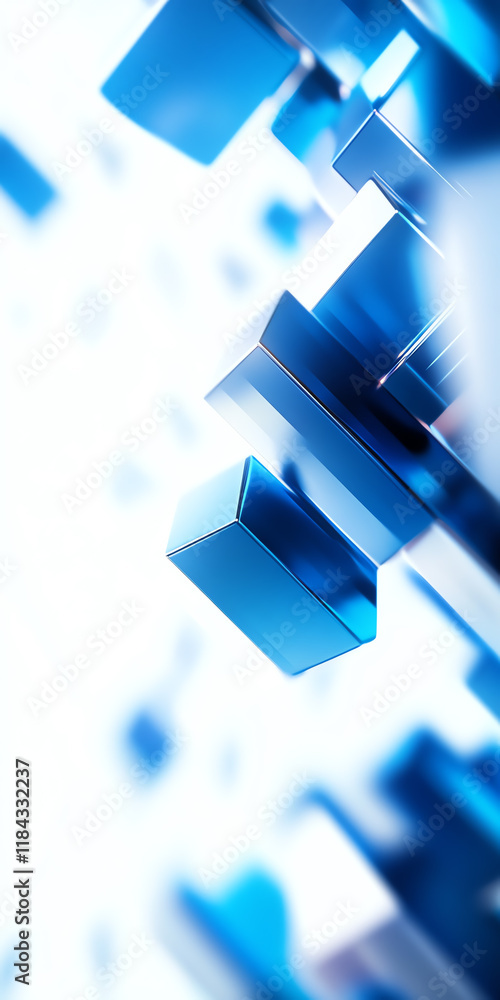 Poster abstract composition of blue geometric shapes, creating a futuristic digital atmosphere with depth a