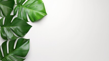 Fototapeta premium Vibrant Green Tropical Leaves with Soft Dewdrops, Perfect for Nature-Based Designs and Refreshing Backgrounds in a 3D Perspective
