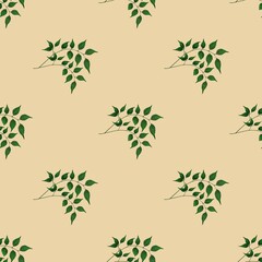 Simple Leaves Seamless Pattern Background Small Design on Pastel Yellow for Prints, Textiles, Packaging, Fabrics, and Wrapping Paper