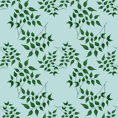Leaves Plant Seamless Pattern Background Small Design on Pastel Blue for Prints, Textiles, Packaging, Fabrics, and Wrapping Paper