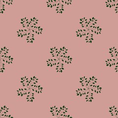 Round Elegant Leaves Seamless Pattern Small Design Background on Pastel Pink for Prints, Textiles, Packaging, Fabrics, and Wrapping Paper