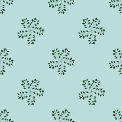 Round Elegant Leaves Seamless Pattern Background Small Design on Pastel Blue for Prints, Textiles, Packaging, Fabrics, and Wrapping Paper