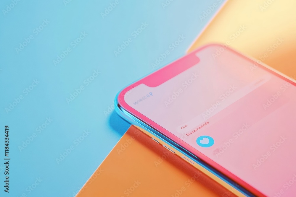 Leinwandbilder Modern smartphone close up showing messenger chat on a colorful background in a stylish environment. Generative AI