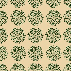 Round Simple Leaves Seamless Pattern Background Small Design on Pastel Yellow for Prints, Textiles, Packaging, Fabrics, and Wrapping Paper
