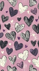 Valentine's Hand-Drawn Hearts Pattern Romantic Design Digital Art Playful Atmosphere Close-Up View Love Concept