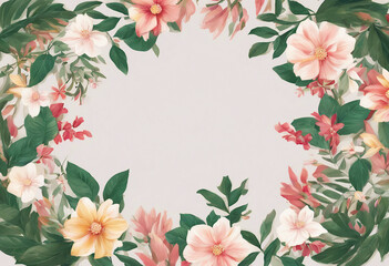 A delicate watercolor floral frame with soft pastel flowers 