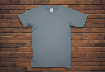 Urban Style Gray T-Shirt Mockup on Brick Wall
