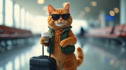 Stylish Cat Traveler: Airport Fashion Icon