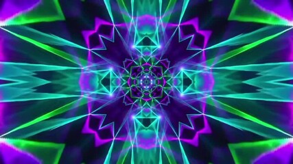 Mesmerizing kaleidoscopic video effect with bright symmetrical patterns on a dark background.