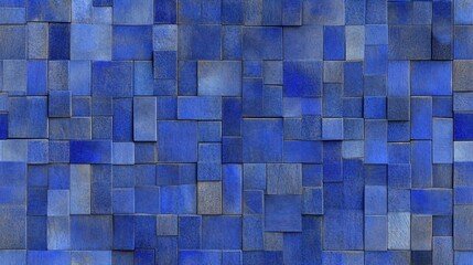 Abstract Blue Mosaic Textured Wooden Blocks Background.