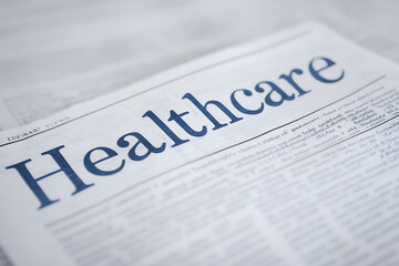 Crisp newspaper with the headline 'Healthcare' in bold blue letters. The clean print and professional layout suggest coverage of medical policies, hospital advancements, and public health concerns.
