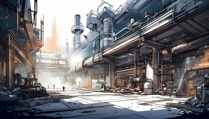 Fototapeta premium The game features a futuristic scene of an industrial factory