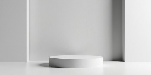 Minimalist White Cylindrical Display Platform in a Simple Room