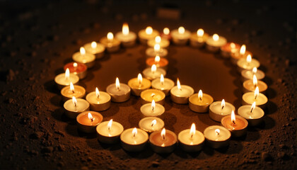 Candles arranged in a peace sign on a dark background, Peace Day