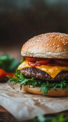 Delectable Towering Double Cheeseburger Delight