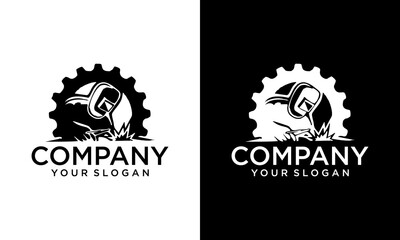 Creative Illustration gear vector graphic of custom welding fabrication work company logo design template