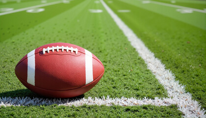 Obraz premium Football on green turf field, Start of the Football Season