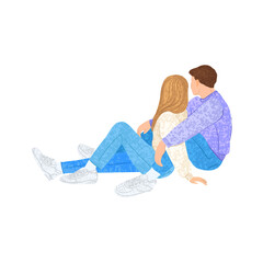 Vector Colorful Illustration of Young Couple in Love Isolated on White Background