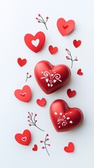 Valentine's Day Celebration with Red Hearts Home Decor Romantic Atmosphere Artistic Viewpoint Love Theme