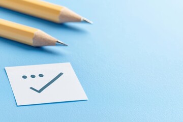 Yellow Pencils and Checkmark Icon on Light Blue Background for Creative Projects