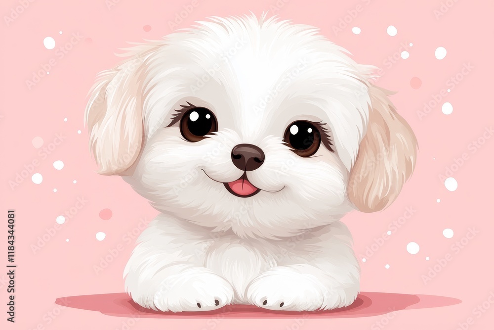 Poster a flat design of a shih tzu puppy face, featuring exaggerated round eyes and soft neutral colors