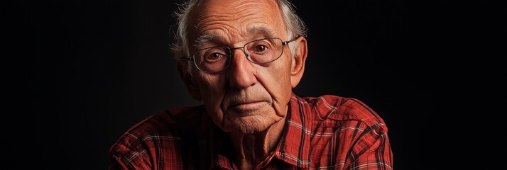 A reflective senior man gazing intently with a serious look.