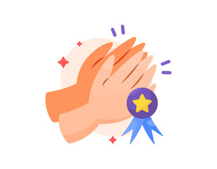 concept of appreciation, praise, satisfaction. hand gestures to congratulate. achievement and medals. illustration of hands clapping in appreciation and encouragement. flat style design. elements