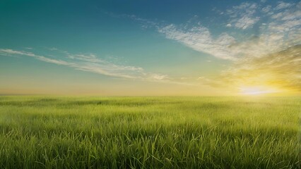 Serene Grassy Field Gradient Background with Emerald Green, Golden Yellow, and Bright Azure