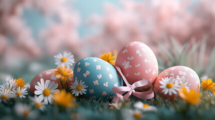 Easter background with easter eggs and decorative elements